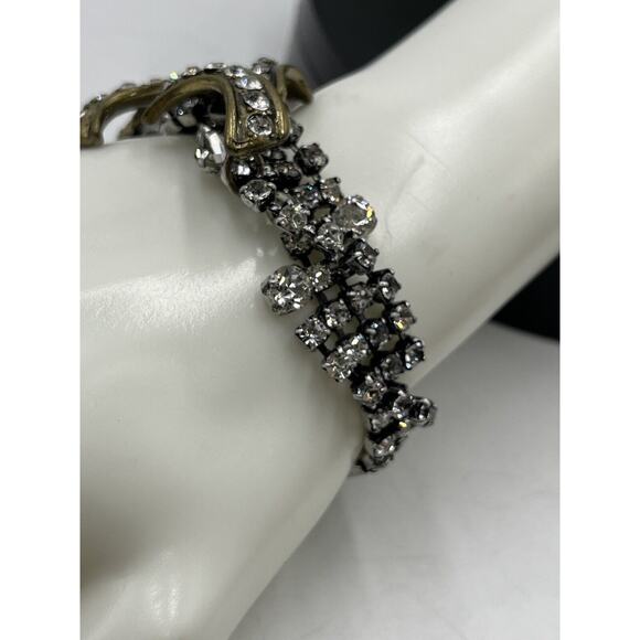 Lulu Frost J. Crew 2013 Vintage Silver Gold Tone Rhinestone Statement Bracelet - Picture 13 of 16